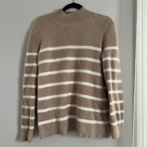 Bailey 44 Tan and White Striped Turtleneck Sweater